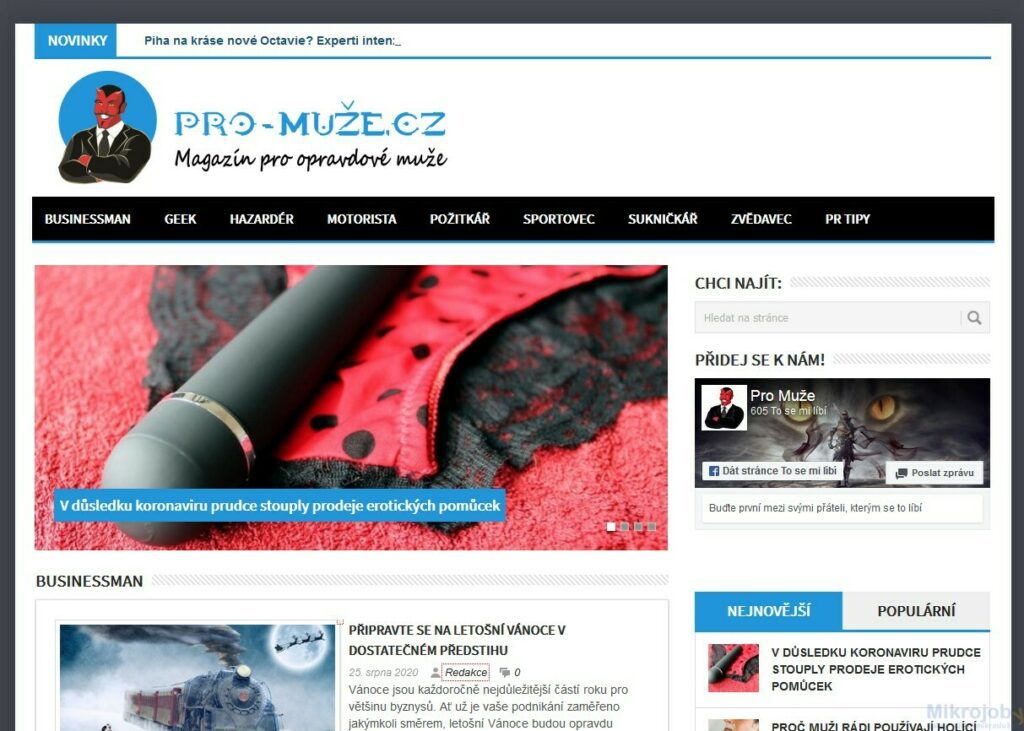 Publikace článku v magazínu pro moderní muže
