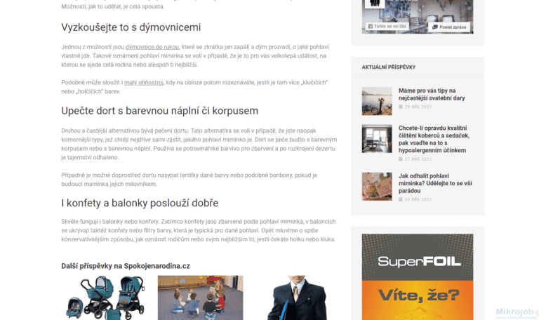 Publikace PR článku v magazínu o rodině a bydlení