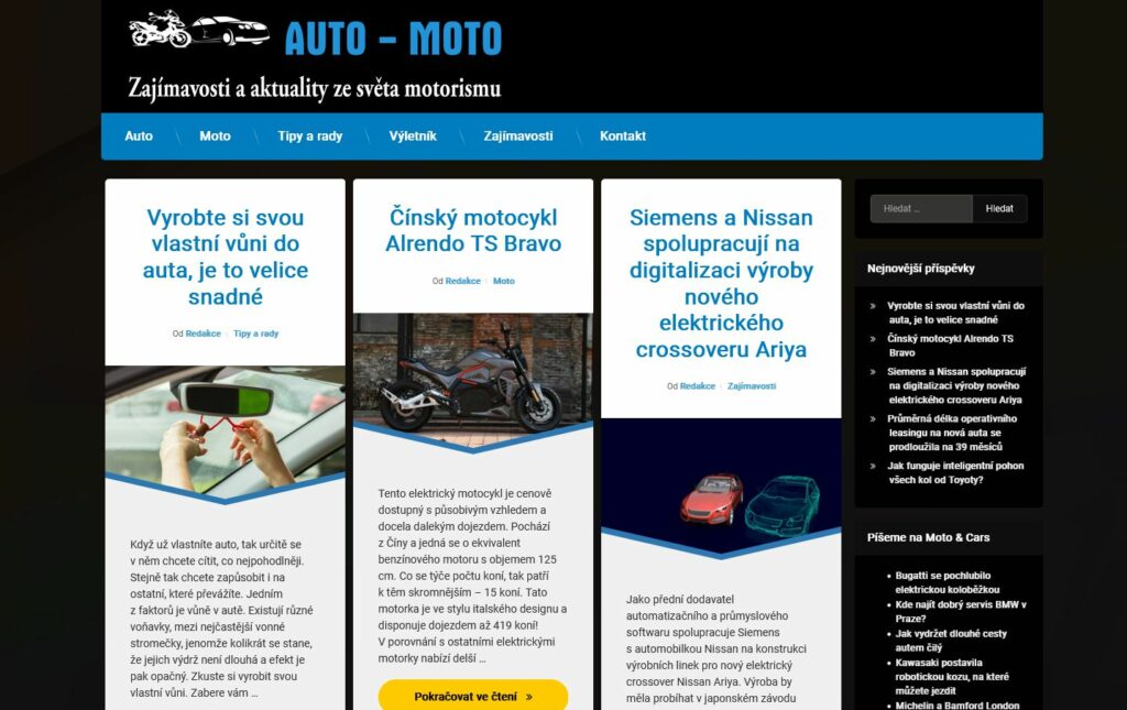 Publikace článku v motoristickém magazínu