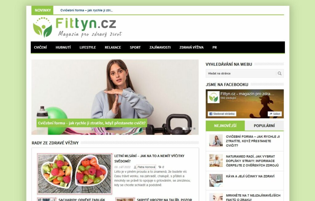 Publikace článku na lifestyle magazínu fittyn.cz